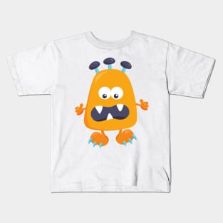 Cute Monster, Orange Monster, Horns, Funny Monster Kids T-Shirt